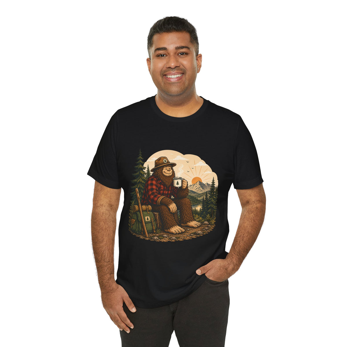 Morning Coffee Bigfoot T-Shirt | Vintage Camping & Hiking Tee
