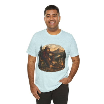 Morning Coffee Bigfoot Campfire T-Shirt | Vintage Outdoor Nature Tee