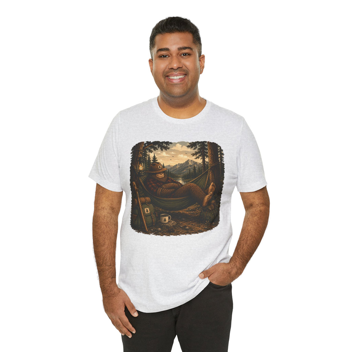Relaxing Bigfoot Camping T-Shirt | Vintage Nature Adventure Tee